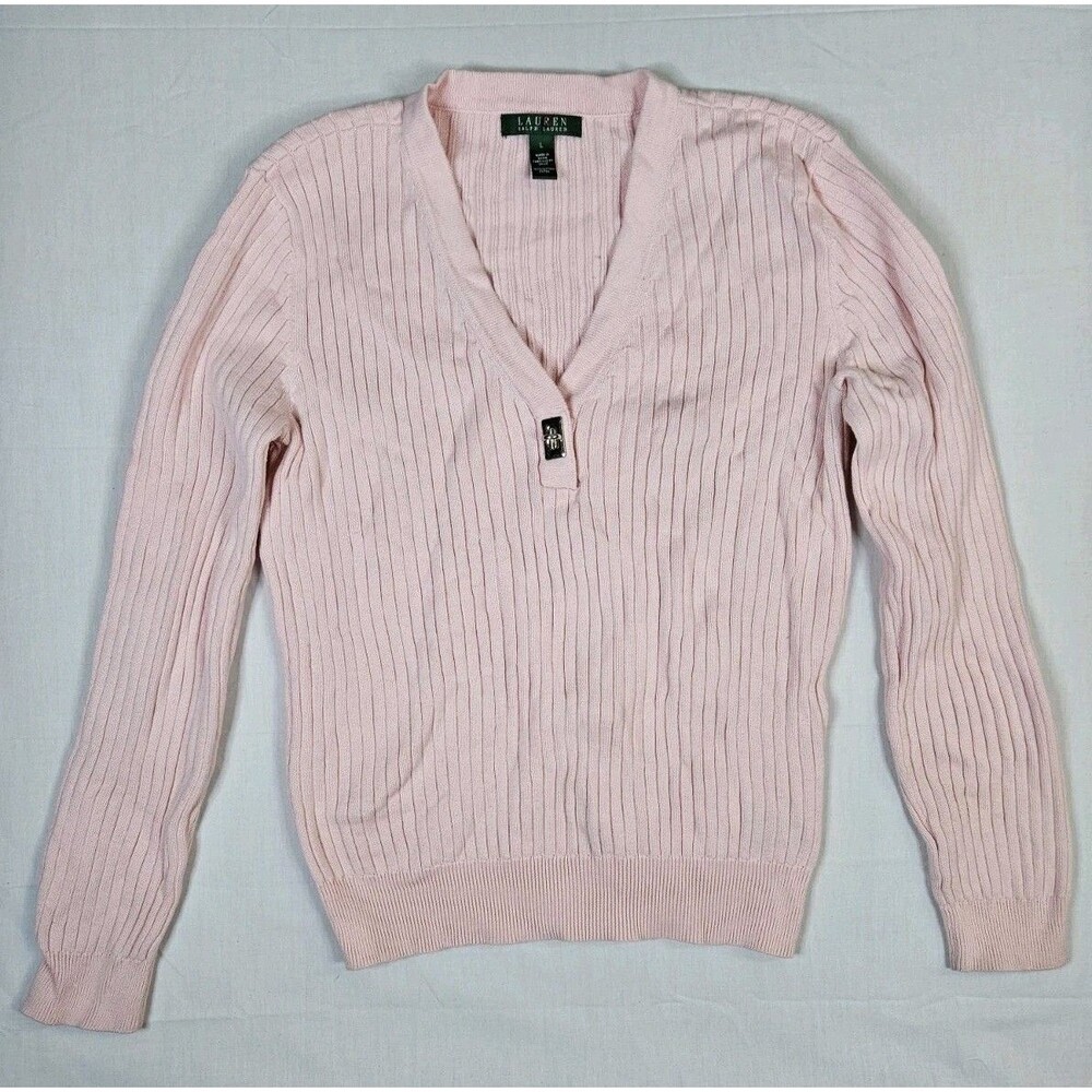 Lauren Ralph Lauren Sweater Women's Size Large Pink L Ribbed Pullover LRL